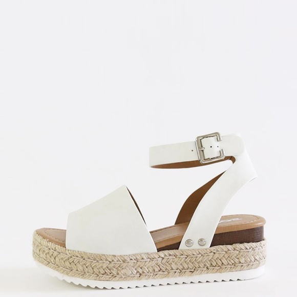 New🔥 White Espadrille Raffia Sandals Open Toe Ankle Strap Wedge Platform Heel - Picture 4 of 5